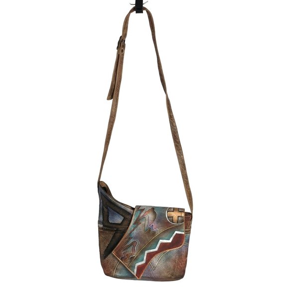 Anuschka NEVER USED Handpaint Leather Asymmetric Cross Body Abstract - Picture 2 of 12